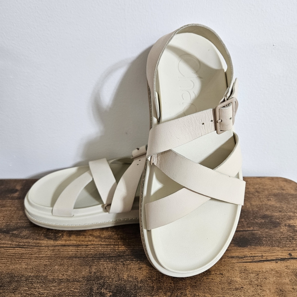 Chaco Womens NEW Townes Suede Leather Sandal Comfort Adjustable  Neutral Cream 7